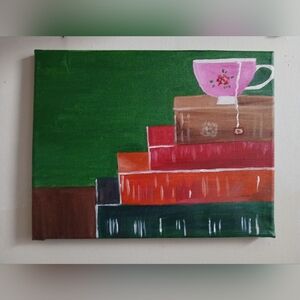 Colorful Book Stack 11 × 14 Canvas Painting.